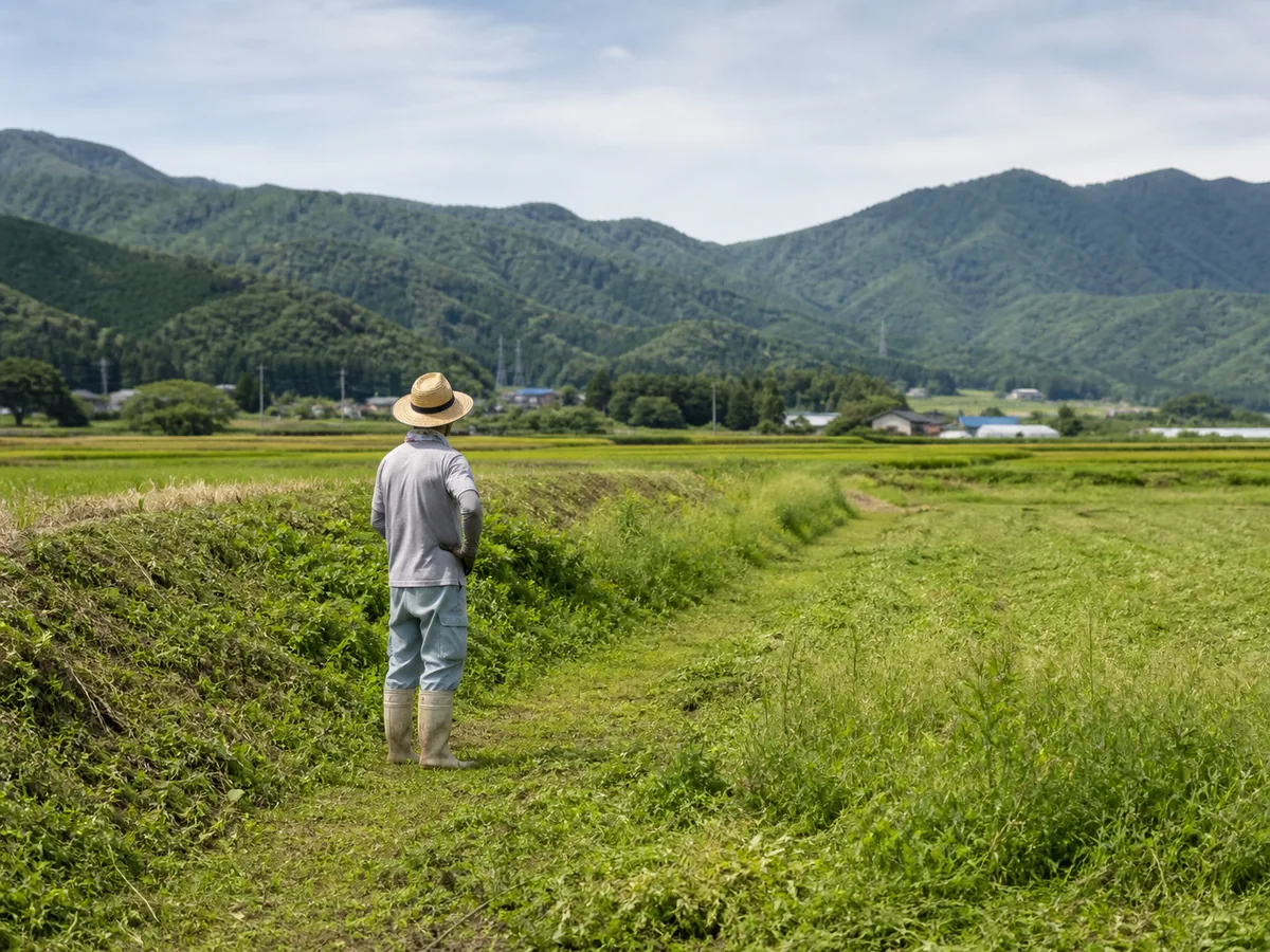 西条市の農地を確認するスタッフ